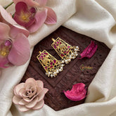Vriksham Elegant Elephant Style Kundan Jadau Press Bugadi-Red-Pearls-J3782